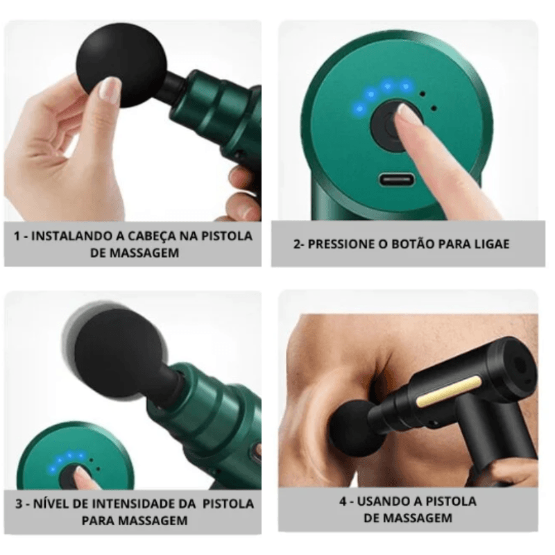 PistolMassage Pro - Massageador Elétrico Alta Frequência Profissional Muscular - Zentter