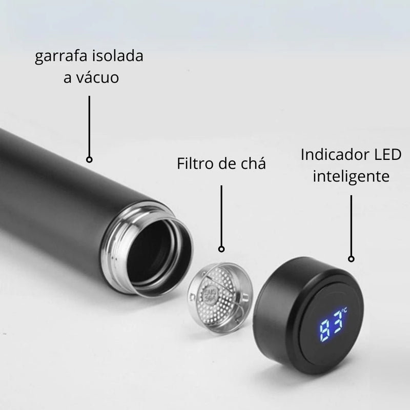 Garrafa Térmica de 500ml com Display Digital LED, Temperatura em Inox para Água e Café.