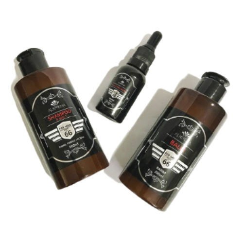 Kit Completo de Cuidados para Barba -  Balm, Óleo, Shampoo 3 em 1 e Pente de Madeira com Medidor para Ajuste de Corte - For Men