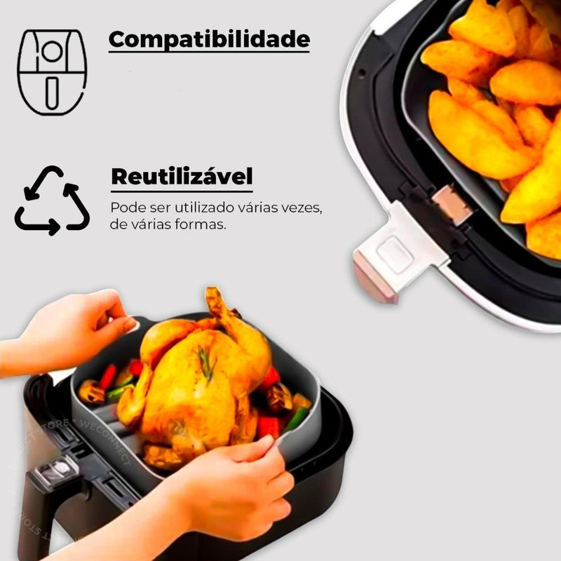 Forma de Silicone Quadrada - Antiaderente Reutilizável Resistente ao Calor para Air Fryer Fritadeira Elétrica Grande - Zentter