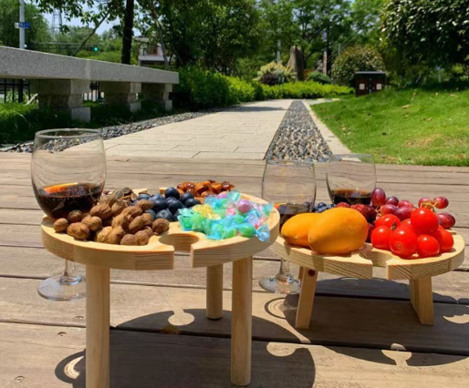 Mesa Dobrável de Madeira com Suporte para Taças