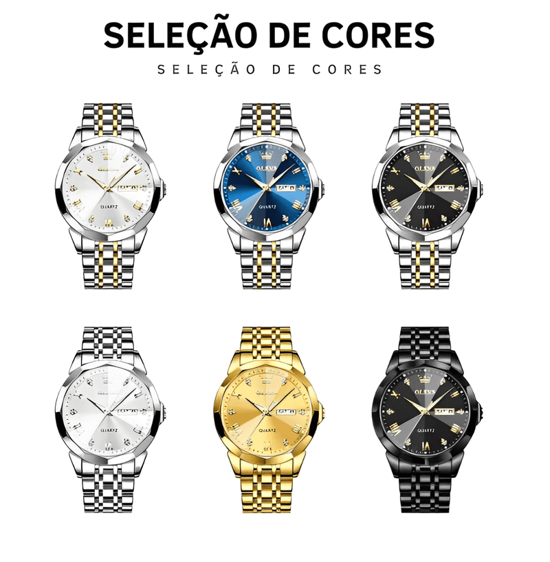 Relógio OLEVS Quartz Original - Relógio Masculino de Quartzo com Pulseira de Aço Inoxidável à Prova d'Água