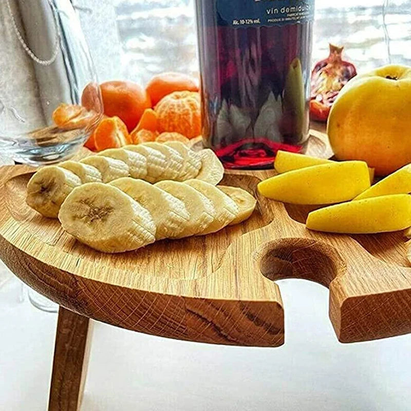 Mesa Dobrável de Madeira com Suporte para Taças